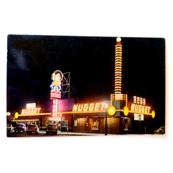 Nugget Casino Postcard Carson City Nevada Cafe Neon Signs Old Cars Automobiles - Picture 4 of 4